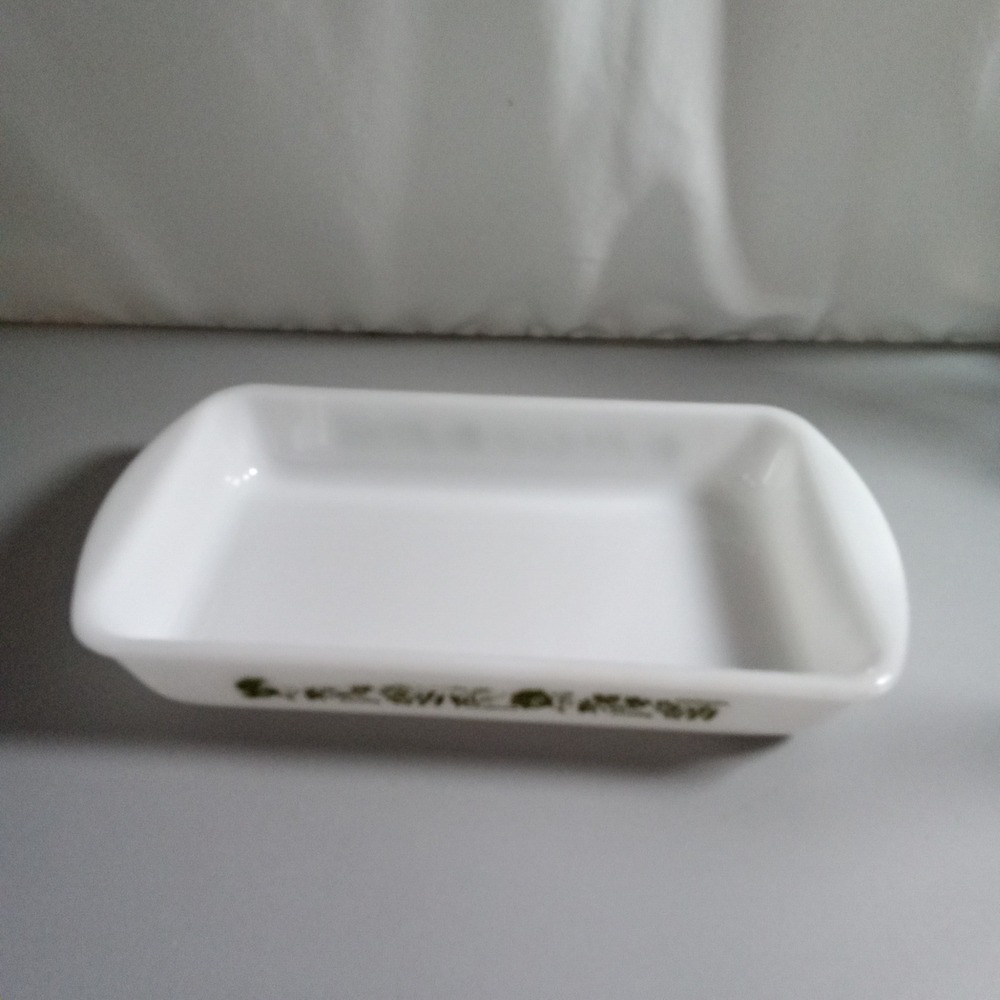 Vintage Glasbake Herb Garden Milk Glass Baking Dish J2024 Green White Rectangle